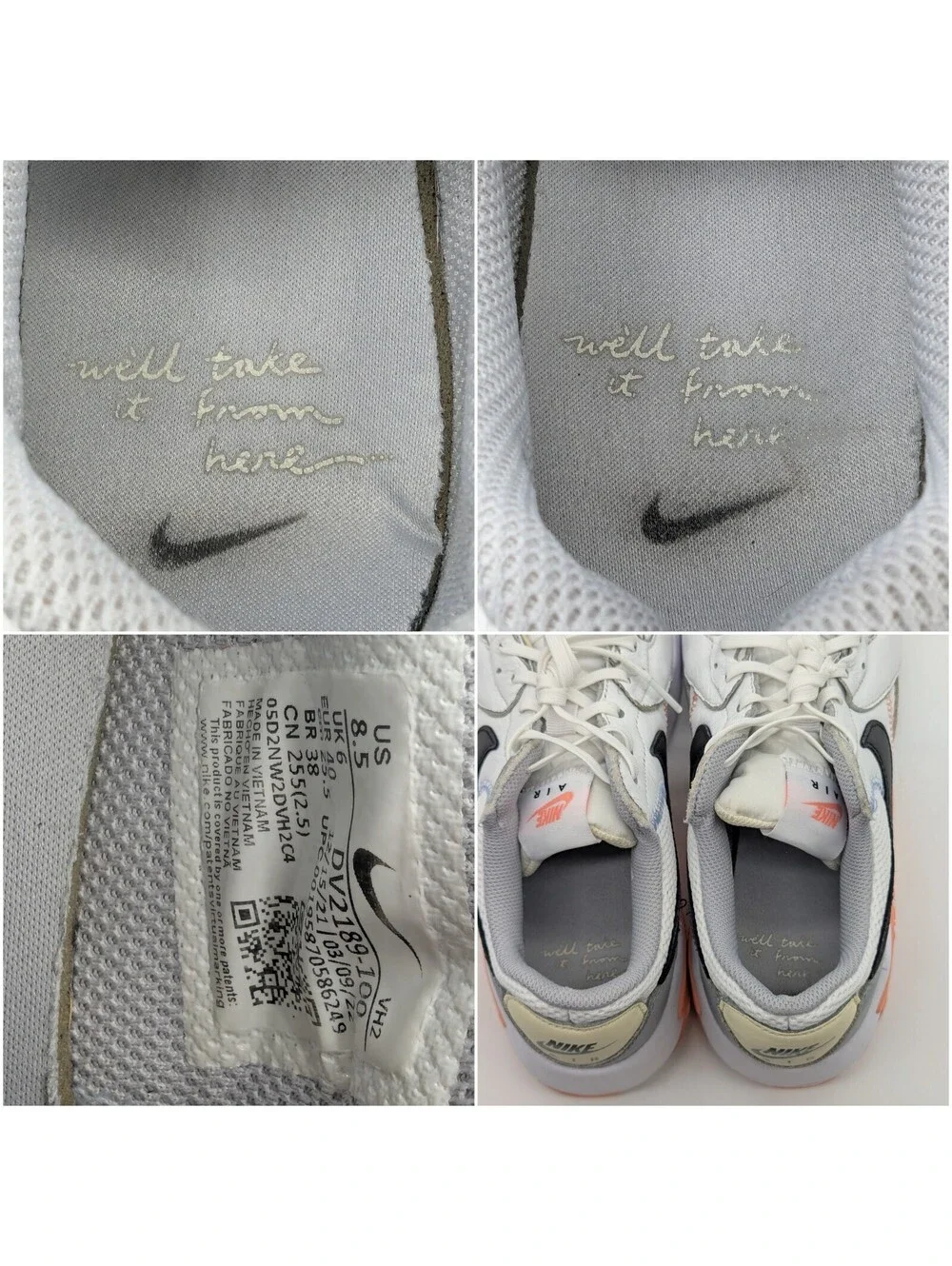 Nike Air Max Excee White Grey Pink Running Shoes Womens Size 8.5 / 7Y DV2189-100